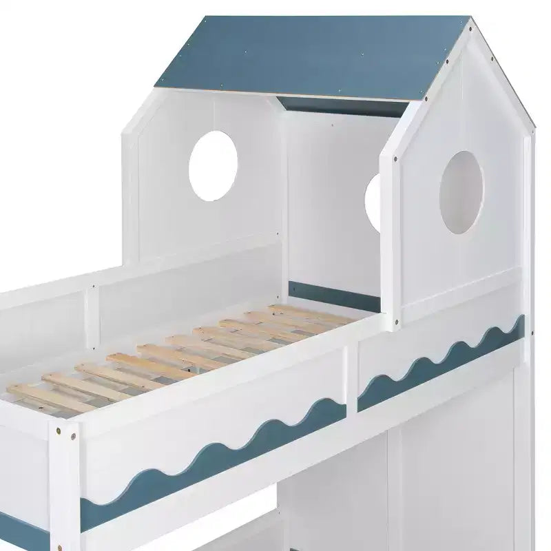 Twin Over Twin Bunk Bed Playful Kids House Bed with LED Lights, Storage Drawers & Staircase - ModernLuxe