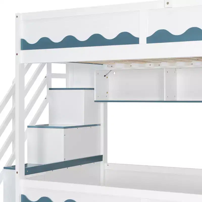 Twin Over Twin Bunk Bed Playful Kids House Bed with LED Lights, Storage Drawers & Staircase - ModernLuxe