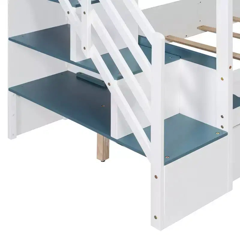 Twin Over Twin Bunk Bed Playful Kids House Bed with LED Lights, Storage Drawers & Staircase - ModernLuxe