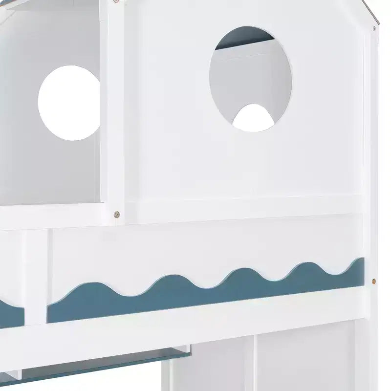 Twin Over Twin Bunk Bed Playful Kids House Bed with LED Lights, Storage Drawers & Staircase - ModernLuxe