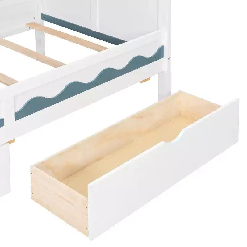 Twin Over Twin Bunk Bed Playful Kids House Bed with LED Lights, Storage Drawers & Staircase - ModernLuxe