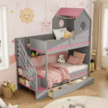 Twin Over Twin Bunk Bed Playful Kids House Bed with LED Lights, Storage Drawers & Staircase - ModernLuxe