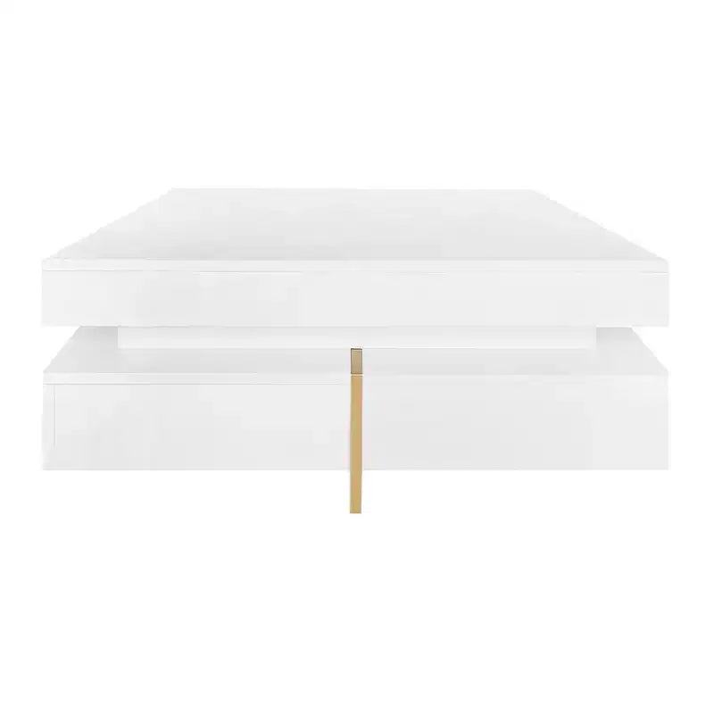Homy Casa Modern High Gloss Square Coffee Table with Layered Design and Gold Accents for Living Room or Lounge