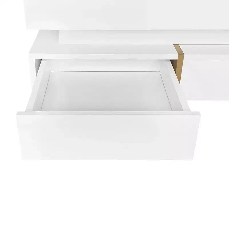 Homy Casa Modern High Gloss Square Coffee Table with Layered Design and Gold Accents for Living Room or Lounge