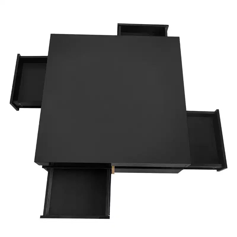 Homy Casa Modern High Gloss Square Coffee Table with Layered Design and Gold Accents for Living Room or Lounge
