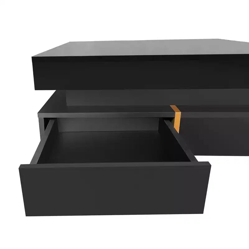 Homy Casa Modern High Gloss Square Coffee Table with Layered Design and Gold Accents for Living Room or Lounge