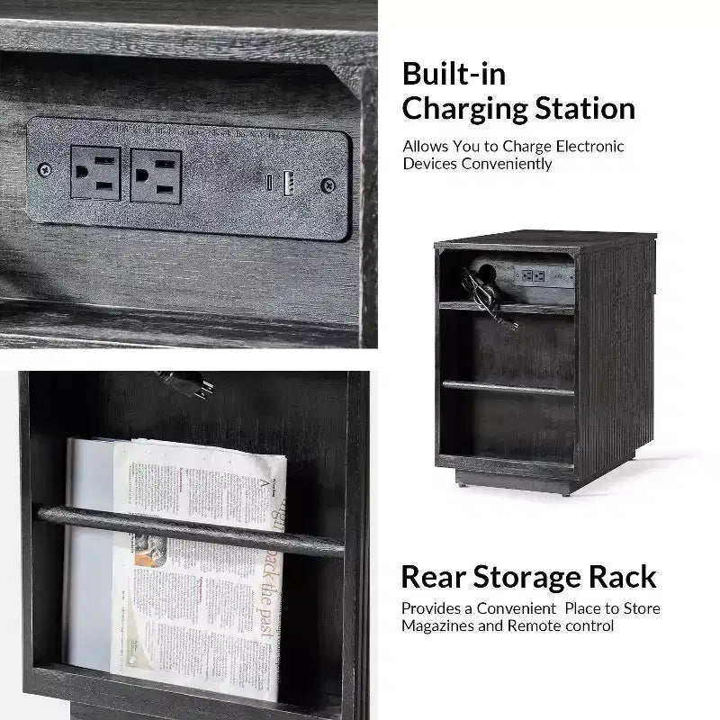 Meg 24 Tall 1-Drawer End Table with Built-In Charging Ports|HULALA HOME