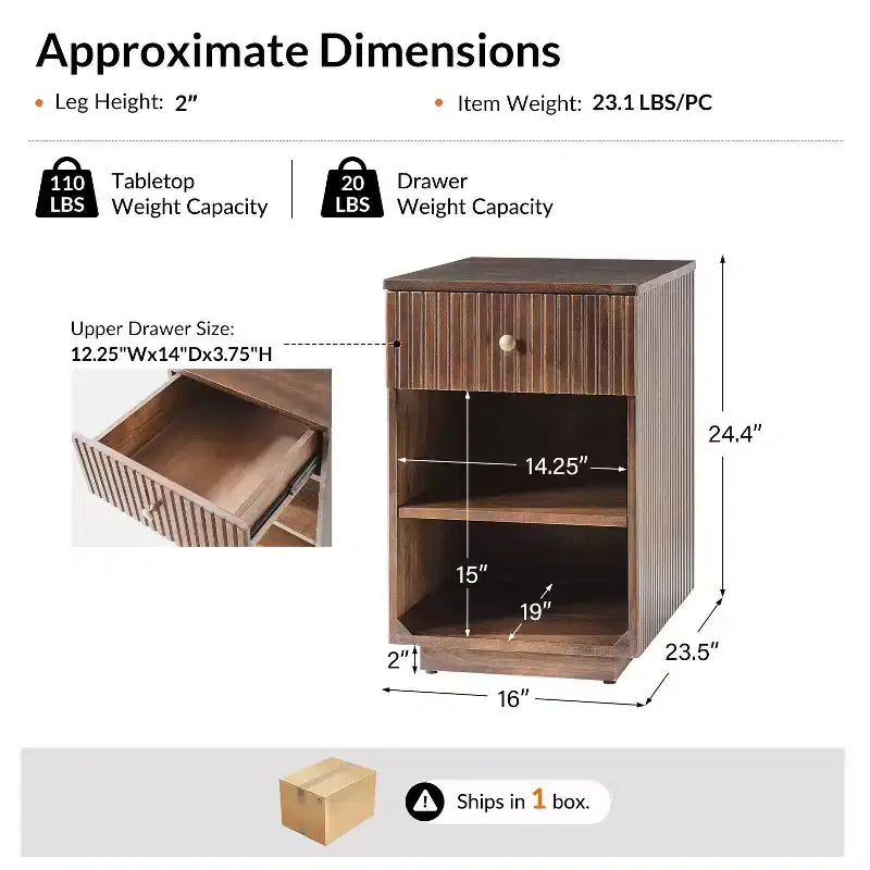 Meg 24 Tall 1-Drawer End Table with Built-In Charging Ports|HULALA HOME