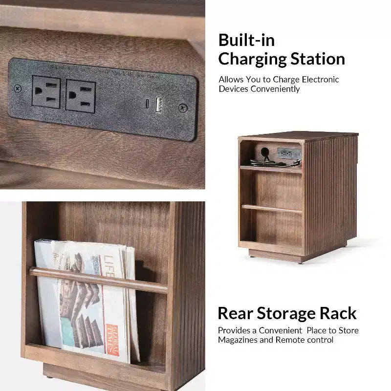 Meg 24 Tall 1-Drawer End Table with Built-In Charging Ports|HULALA HOME