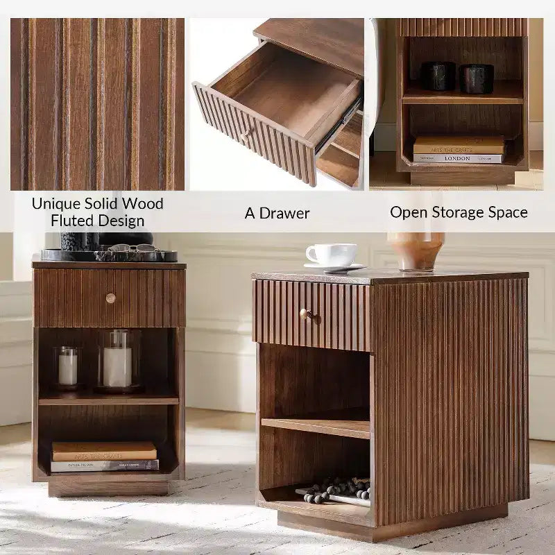 Meg 24 Tall 1-Drawer End Table with Built-In Charging Ports|HULALA HOME