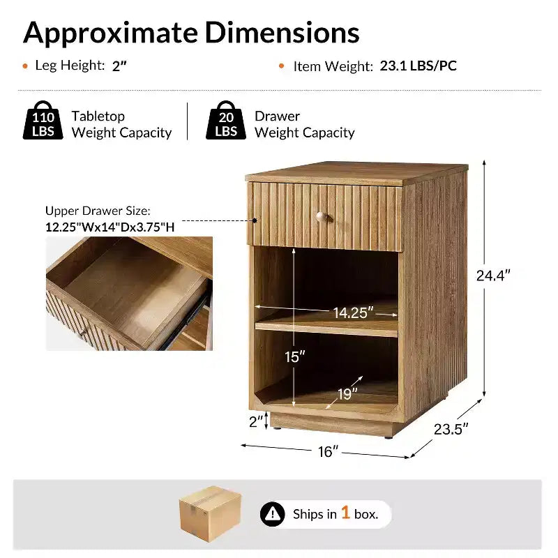 Meg 24 Tall 1-Drawer End Table with Built-In Charging Ports|HULALA HOME