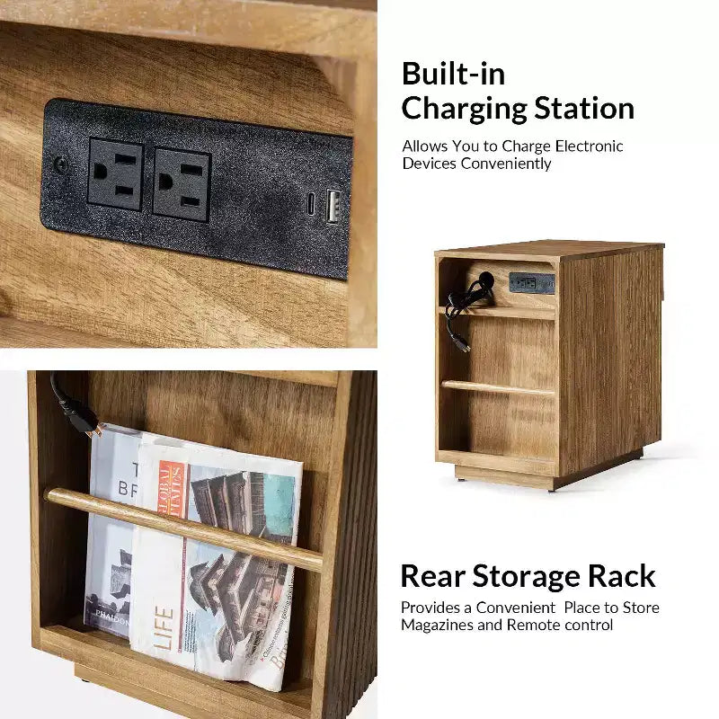Meg 24 Tall 1-Drawer End Table with Built-In Charging Ports|HULALA HOME