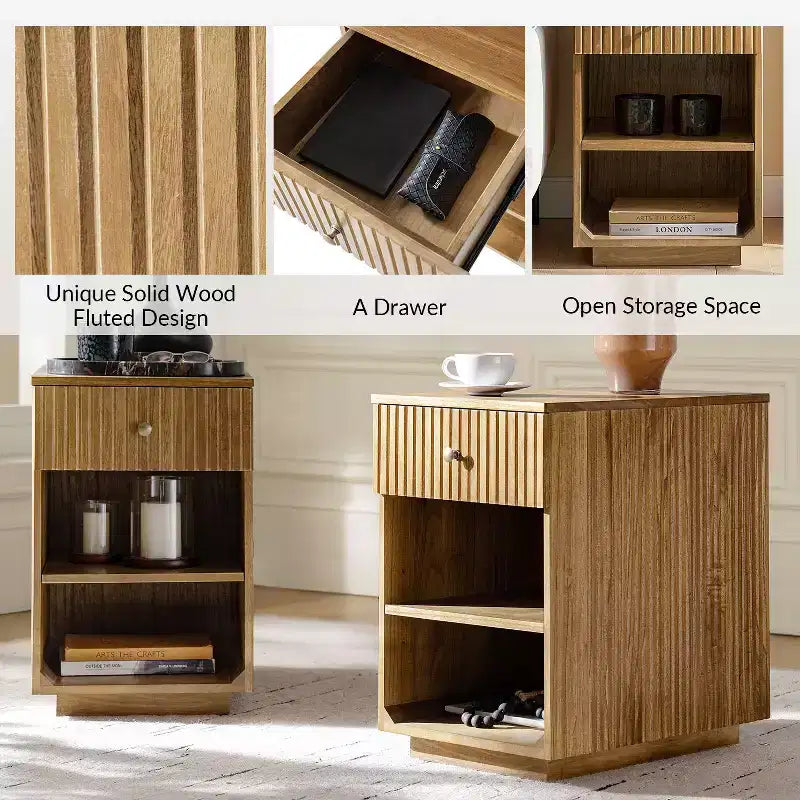 Meg 24 Tall 1-Drawer End Table with Built-In Charging Ports|HULALA HOME