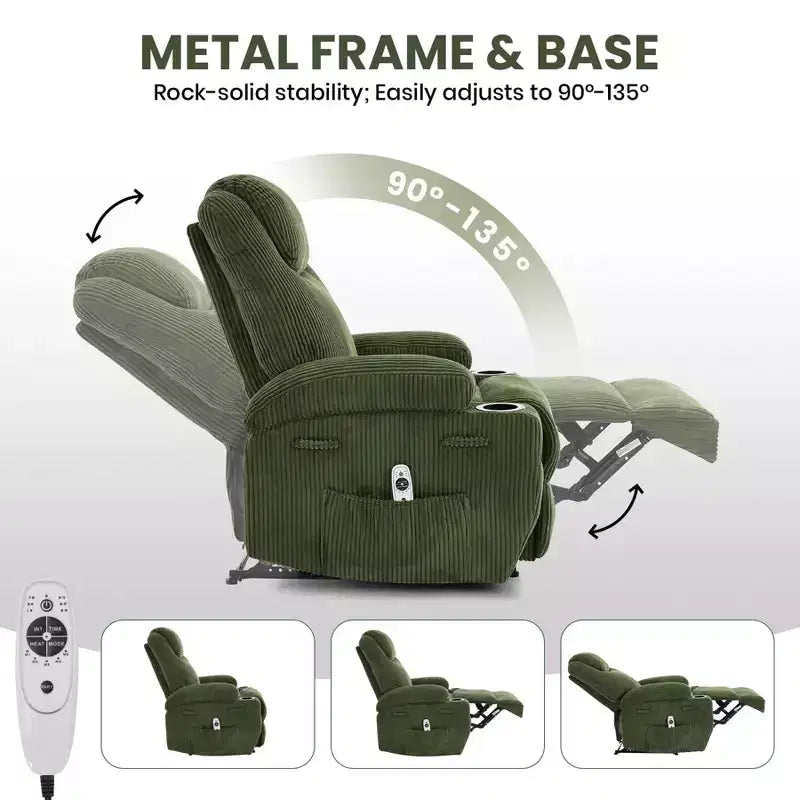 COZONY Adjustable Electric Recliner with 135 Tilt, Massage & Heat, Corduroy Cover & Tool-Free Assembly for Adults