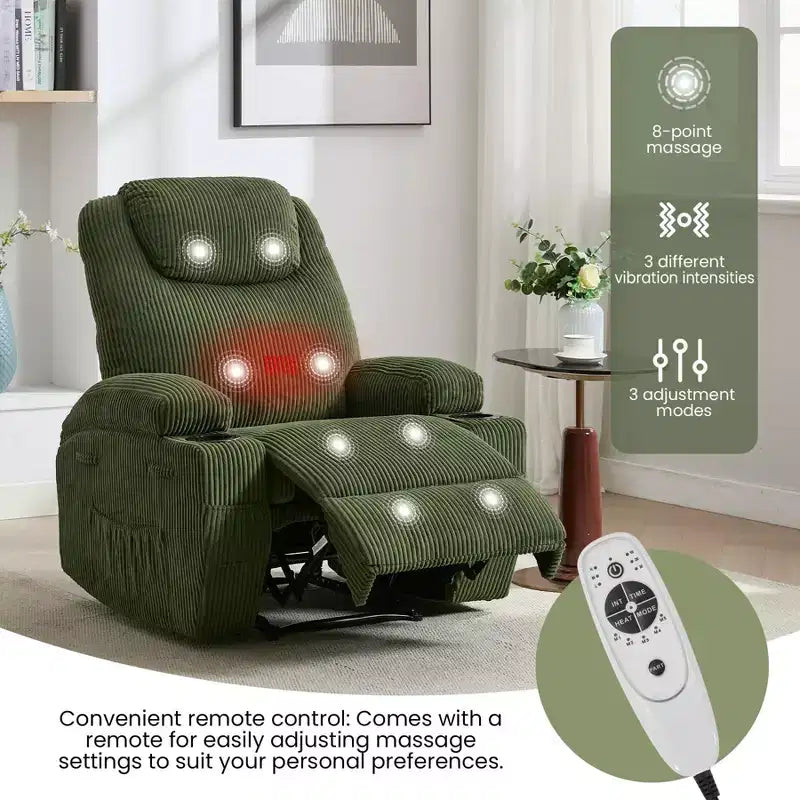 COZONY Adjustable Electric Recliner with 135 Tilt, Massage & Heat, Corduroy Cover & Tool-Free Assembly for Adults