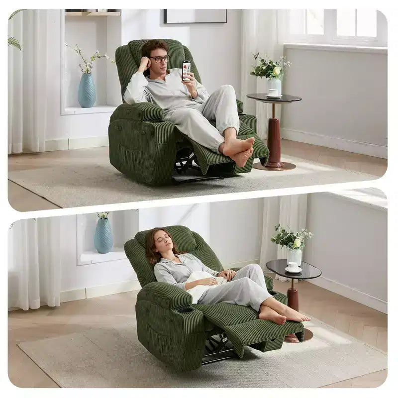 COZONY Adjustable Electric Recliner with 135 Tilt, Massage & Heat, Corduroy Cover & Tool-Free Assembly for Adults