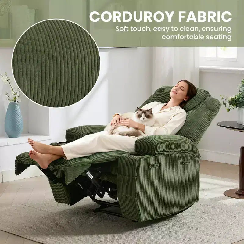 COZONY Adjustable Electric Recliner with 135 Tilt, Massage & Heat, Corduroy Cover & Tool-Free Assembly for Adults
