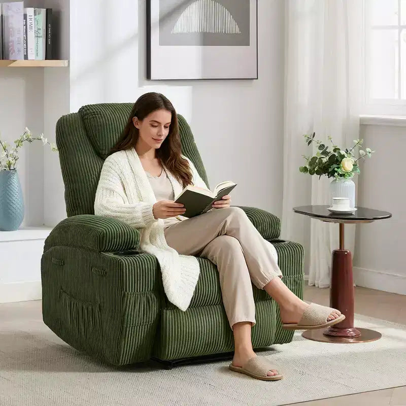 COZONY Adjustable Electric Recliner with 135 Tilt, Massage & Heat, Corduroy Cover & Tool-Free Assembly for Adults
