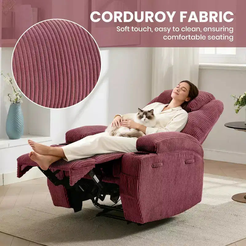 COZONY Adjustable Electric Recliner with 135 Tilt, Massage & Heat, Corduroy Cover & Tool-Free Assembly for Adults