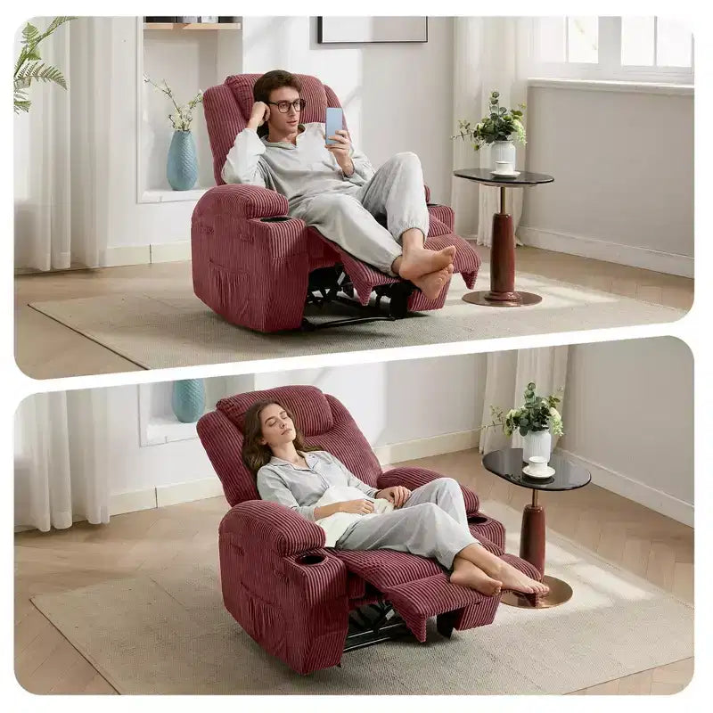 COZONY Adjustable Electric Recliner with 135 Tilt, Massage & Heat, Corduroy Cover & Tool-Free Assembly for Adults