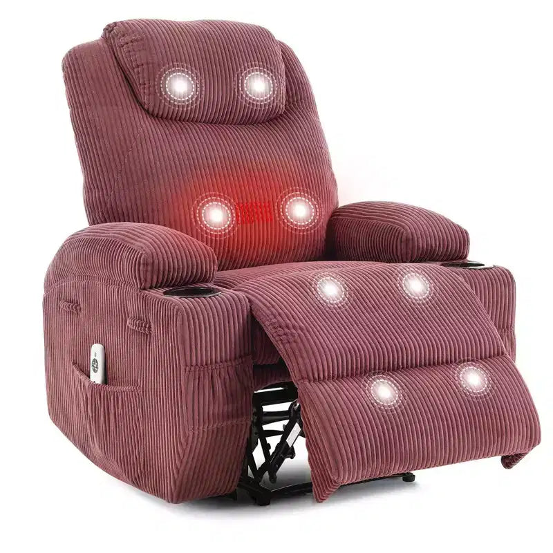 COZONY Adjustable Electric Recliner with 135 Tilt, Massage & Heat, Corduroy Cover & Tool-Free Assembly for Adults