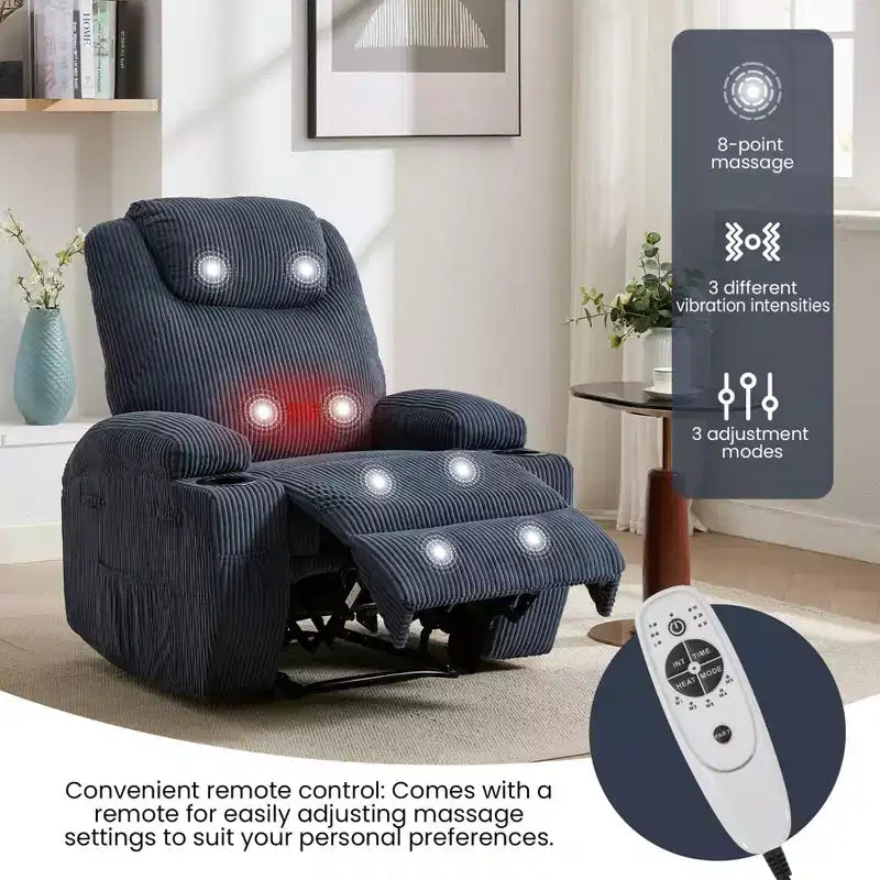 COZONY Adjustable Electric Recliner with 135 Tilt, Massage & Heat, Corduroy Cover & Tool-Free Assembly for Adults