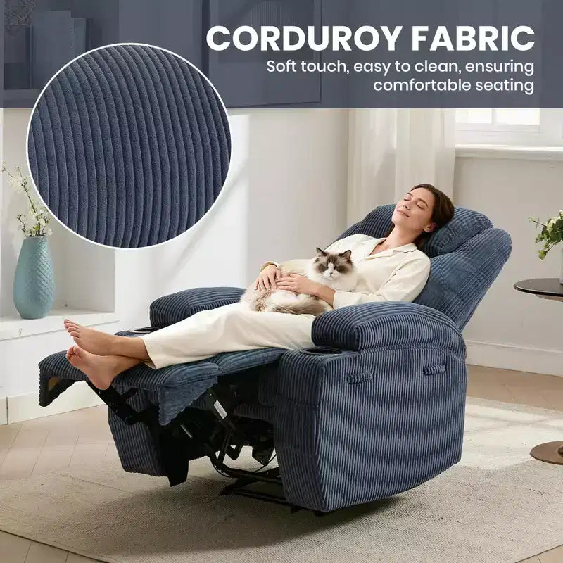 COZONY Adjustable Electric Recliner with 135 Tilt, Massage & Heat, Corduroy Cover & Tool-Free Assembly for Adults