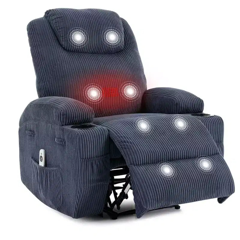 COZONY Adjustable Electric Recliner with 135 Tilt, Massage & Heat, Corduroy Cover & Tool-Free Assembly for Adults
