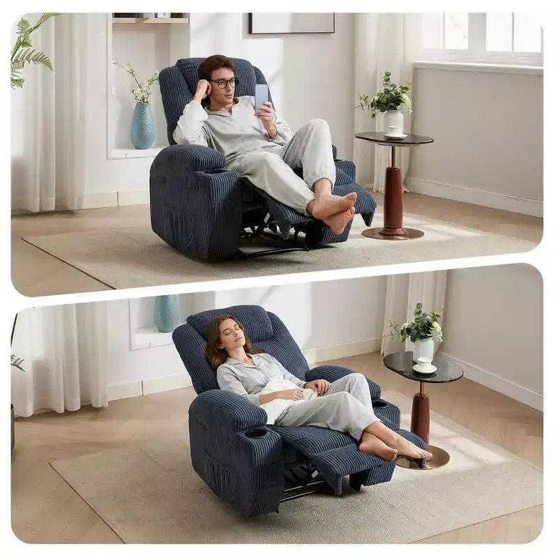 COZONY Adjustable Electric Recliner with 135 Tilt, Massage & Heat, Corduroy Cover & Tool-Free Assembly for Adults