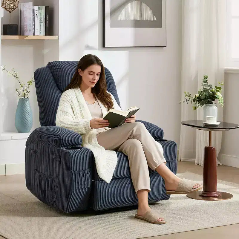 COZONY Adjustable Electric Recliner with 135 Tilt, Massage & Heat, Corduroy Cover & Tool-Free Assembly for Adults