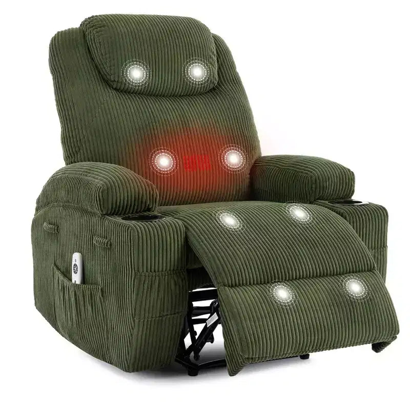 COZONY Adjustable Electric Recliner with 135 Tilt, Massage & Heat, Corduroy Cover & Tool-Free Assembly for Adults