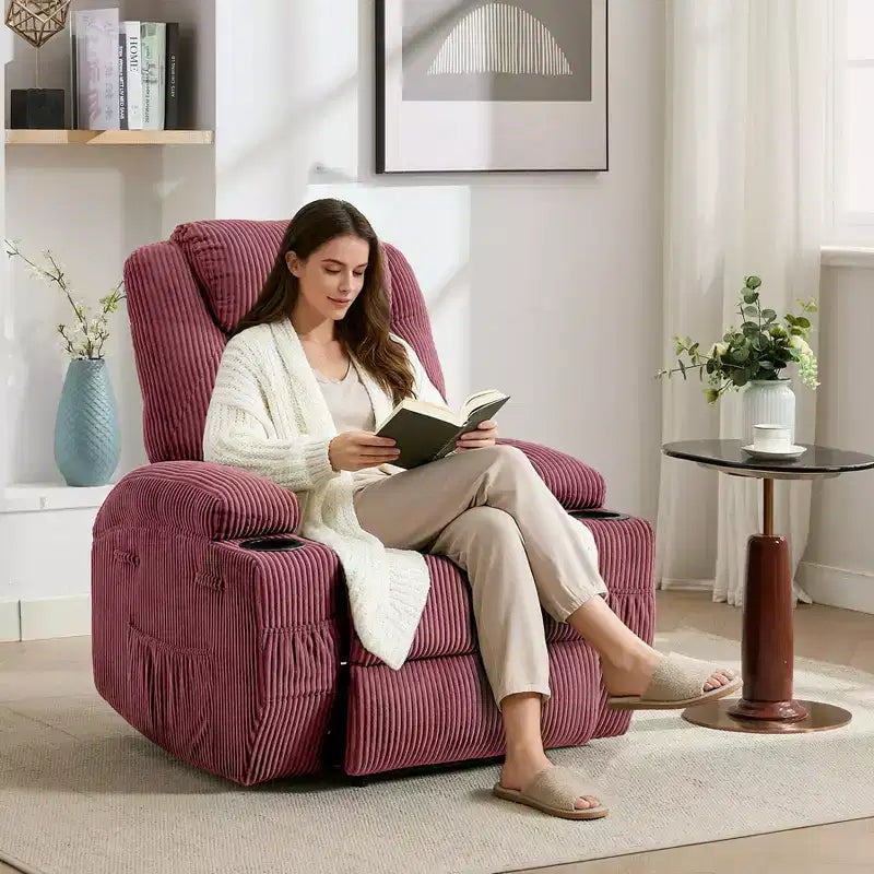 COZONY Adjustable Electric Recliner with 135 Tilt, Massage & Heat, Corduroy Cover & Tool-Free Assembly for Adults