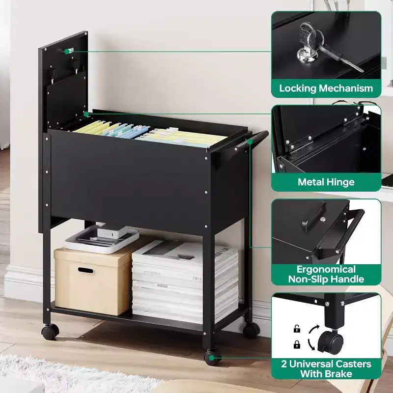 BALHAM TRADE-Mobile File Cabinet with Lock Rolling Filing Cart with Wheels Movable PullOut File Folder