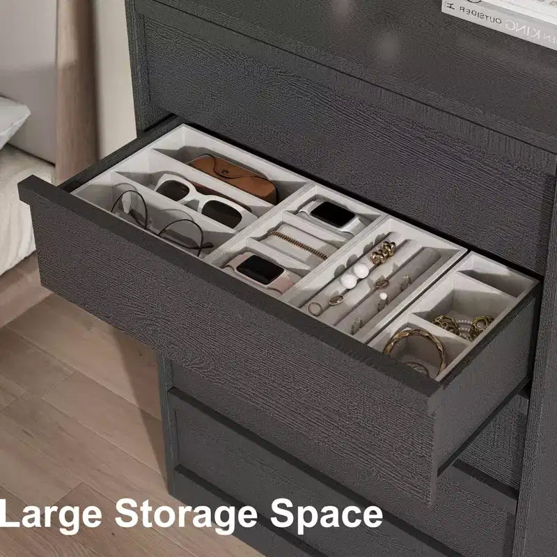 Black 5 Drawer Dresser for Bedroom, Modern 5 Chest of Drawers with Handle-free Design, 43in Tall Closet Organizer for Bedroom, Living Room, Nursery
