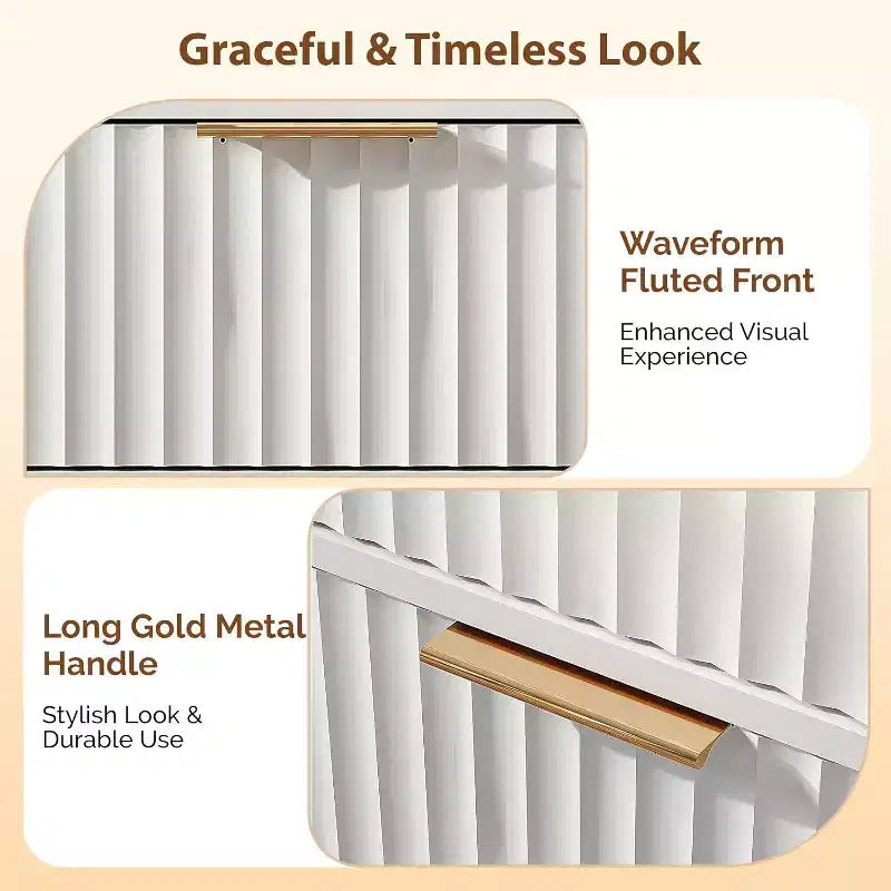 VINGLI Fluted Wardrobe Closet Armoire, Wardrobe Cabinet with Hanging Rack, Bedroom Closet Wood, Free Standing Armoire with Shelf and Solid Wood Legs