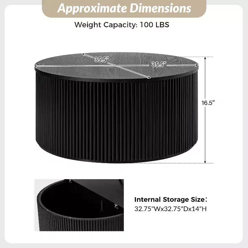 Helena Modern 35.4 Round Coffee Table with Storage|HULALA HOME