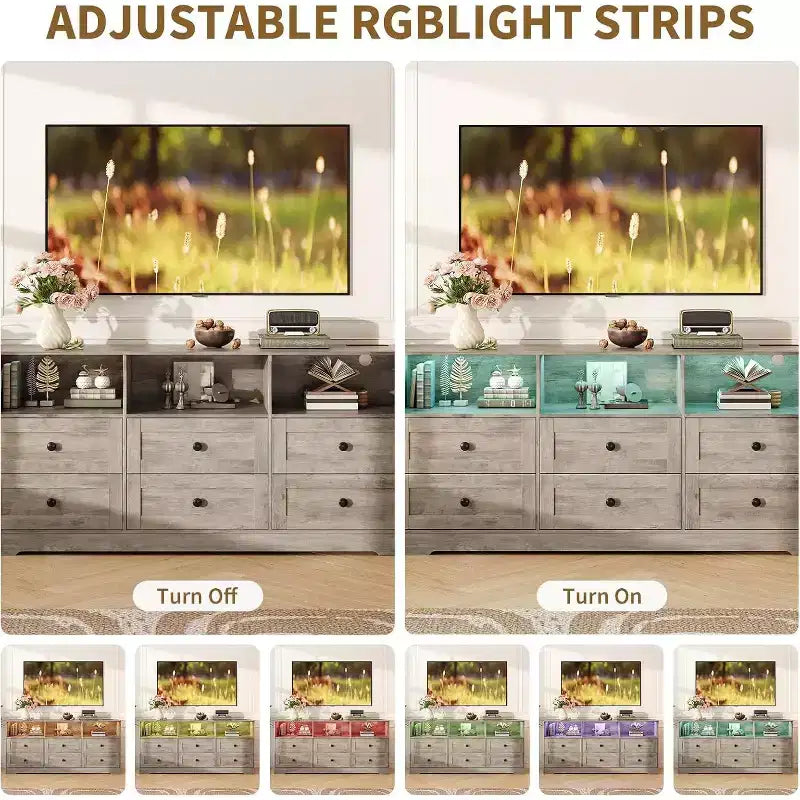 6-Drawer Slim Dresser, with Open Shelf for Bedroom Nursery & Closet, Antique Light
