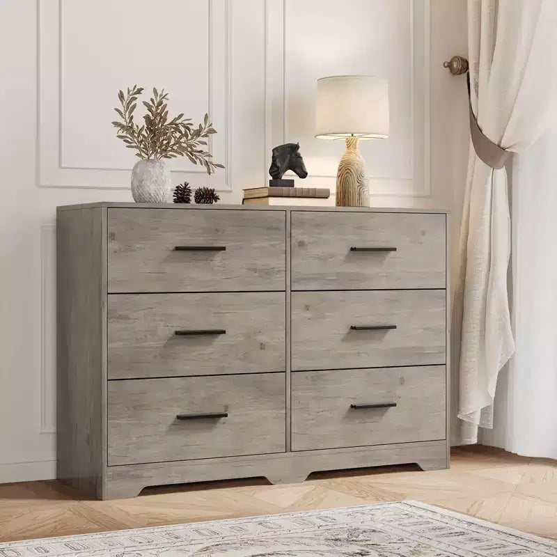 Dresser for Bedroom, 6-Drawer Wooden Dresser with Spacious Storage, Versatile Organizer for Living Room Entryway Office