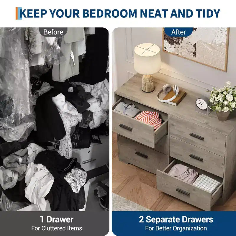 Dresser for Bedroom, 6-Drawer Wooden Dresser with Spacious Storage, Versatile Organizer for Living Room Entryway Office