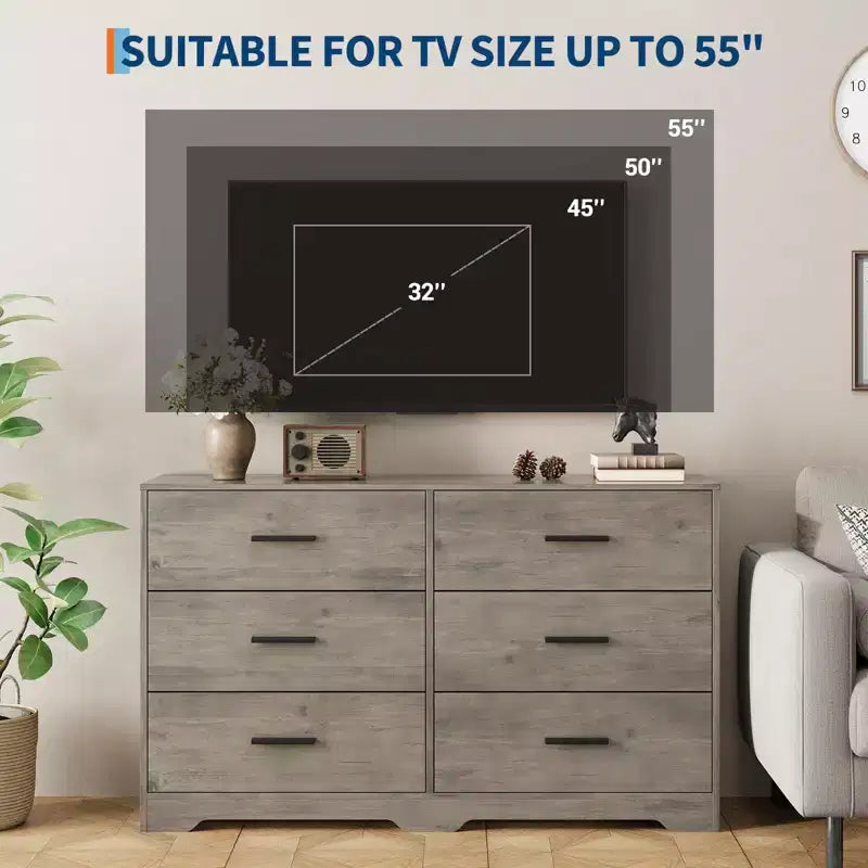 Dresser for Bedroom, 6-Drawer Wooden Dresser with Spacious Storage, Versatile Organizer for Living Room Entryway Office