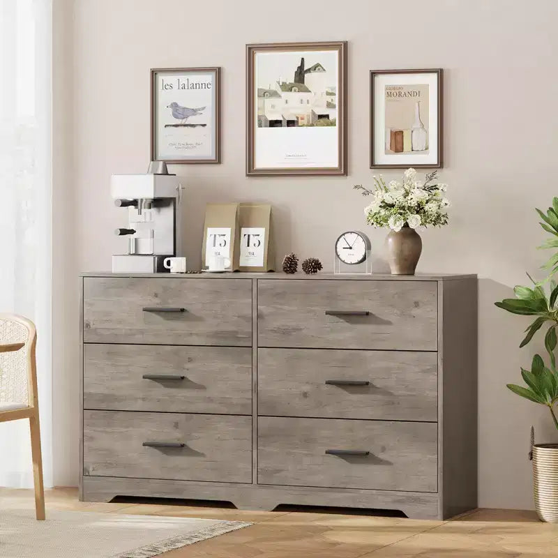 Dresser for Bedroom, 6-Drawer Wooden Dresser with Spacious Storage, Versatile Organizer for Living Room Entryway Office