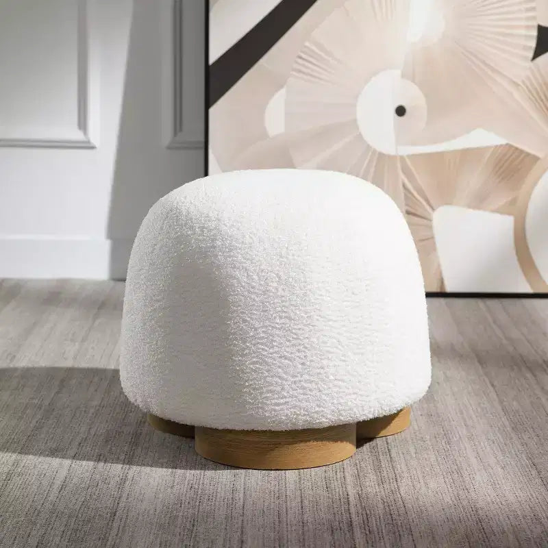 Modern Small Vanity Stools Ottomans, Teddy Fabric Footstool Ottoman with Soft Padded Seat for Living Room or Apartment-Panipeachy