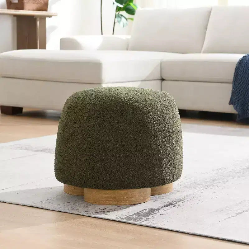 Modern Small Vanity Stools Ottomans, Teddy Fabric Footstool Ottoman with Soft Padded Seat for Living Room or Apartment-Panipeachy