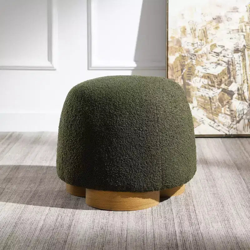 Modern Small Vanity Stools Ottomans, Teddy Fabric Footstool Ottoman with Soft Padded Seat for Living Room or Apartment-Panipeachy