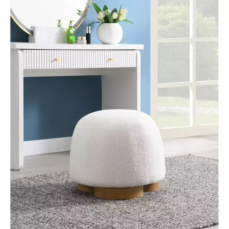 Modern Small Vanity Stools Ottomans, Teddy Fabric Footstool Ottoman with Soft Padded Seat for Living Room or Apartment-Panipeachy