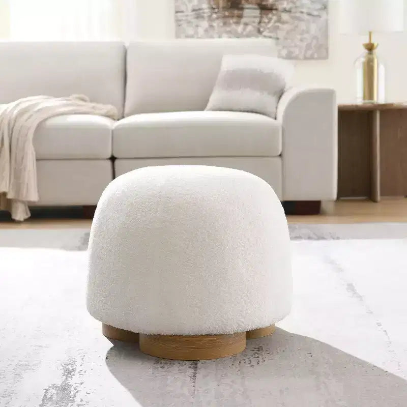 Modern Small Vanity Stools Ottomans, Teddy Fabric Footstool Ottoman with Soft Padded Seat for Living Room or Apartment-Panipeachy