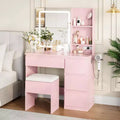 Vanity Desk with Mirror and Lights - Modern Makeup Dressing Table with Outlets, Storage Stool,4 Drawers & Hair Dryer Holder-3 Colors LED Vanity Mirror