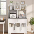 60 Farmhouse Pantry Cabinet with Glass Doors & Drawers, Kitchen Storage Hutch for Coffee Bar (White)