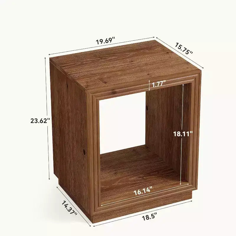 Lantine Solid Wood Side Table, Rustic Wooden End Table with 2-Tier Storage Shelf for Bedroom, Small Spaces, Living Room, Easy Assembly, Natural Brown