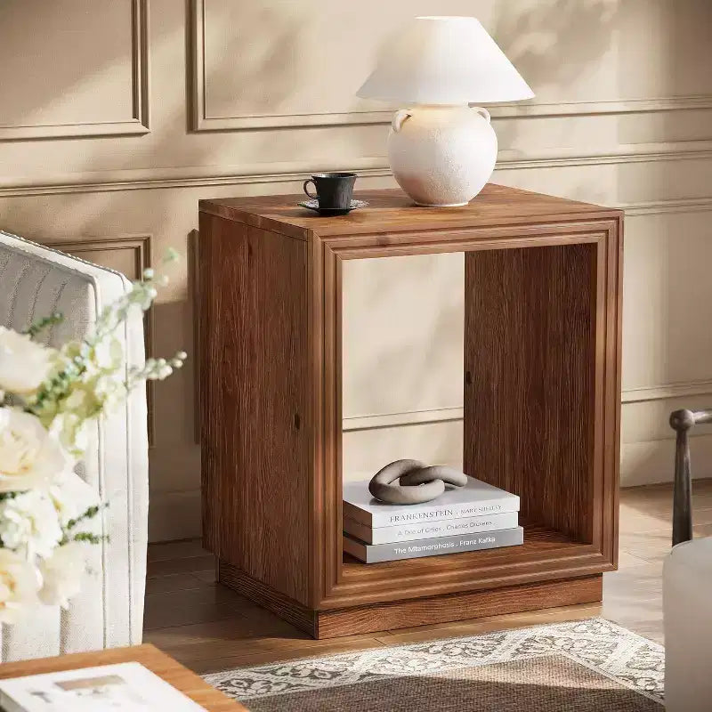 Lantine Solid Wood Side Table, Rustic Wooden End Table with 2-Tier Storage Shelf for Bedroom, Small Spaces, Living Room, Easy Assembly, Natural Brown